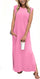 GRECERELLE 2025 Women Year-Round Casual Round Neck Loose Split Wrinkle-Free Long Maxi Vacation Dress with Pockets (XS-3XL)