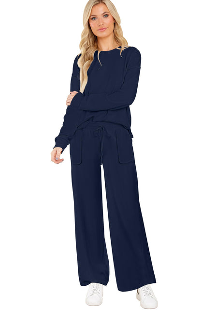ETCYY NEW Lounge Sets for Women 2 Piece Outfits with Side Split Sweatshirt Tops and Wide Leg Sweatpants