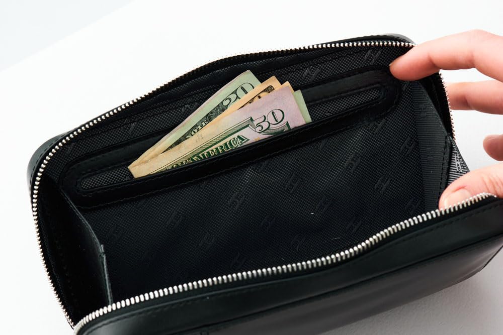 Wristlet for Men & Women, Full-Grain Leather Clutch Bag, RFID Protection, Zipper Pocket, Handcrafted, Gift Box & Pouch