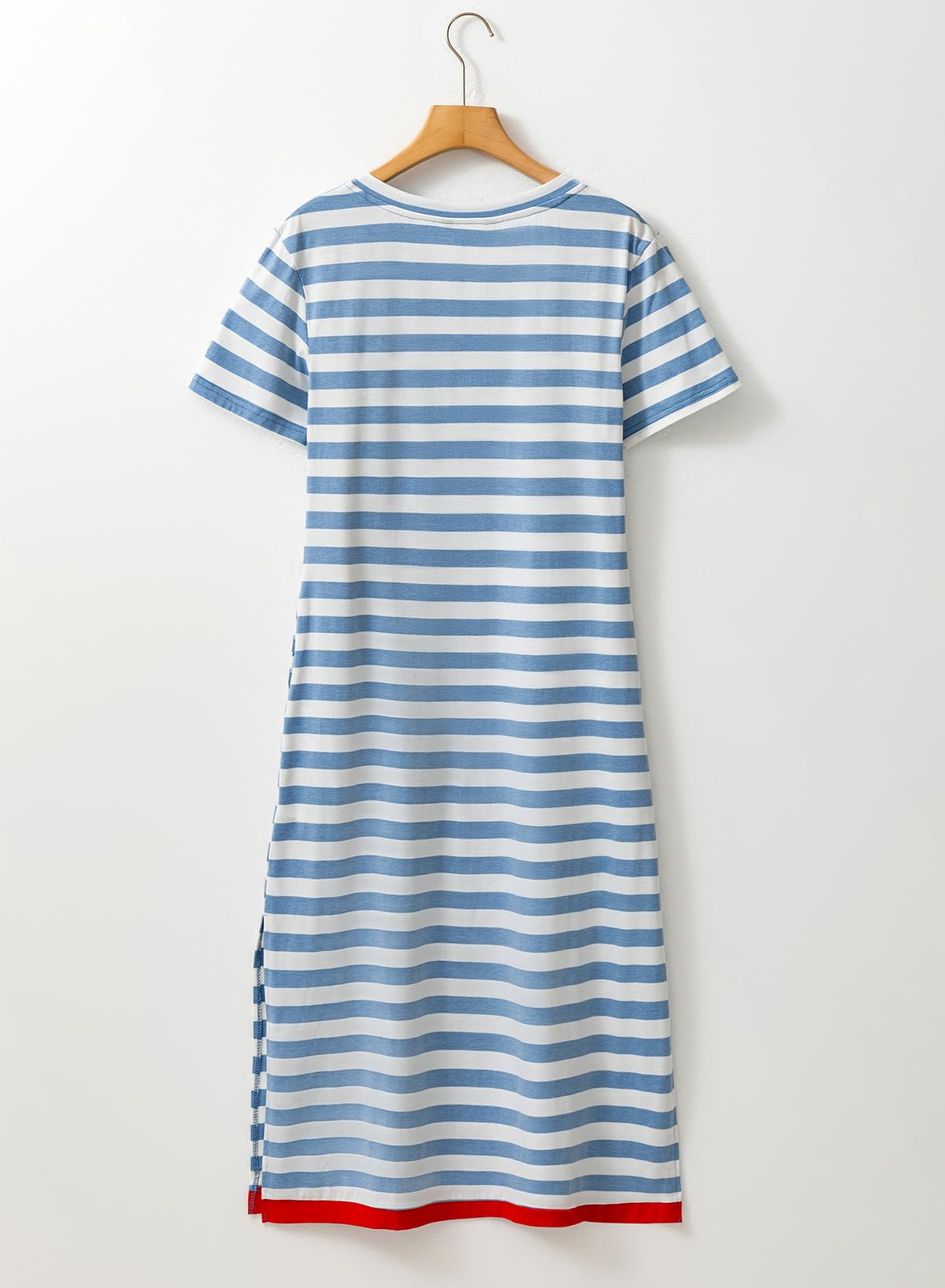 Dokotoo Summer Dress Casual Womens Fashion Short Sleeve Maxi Dress T Shirt Dress Striped Long Color Block Maxi Dress