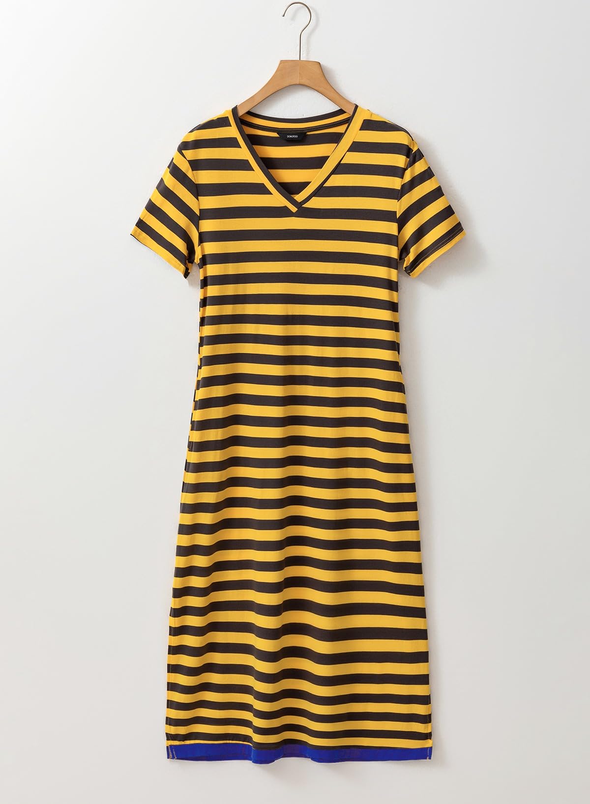 Dokotoo Summer Dress Casual Womens Fashion Short Sleeve Maxi Dress T Shirt Dress Striped Long Color Block Maxi Dress