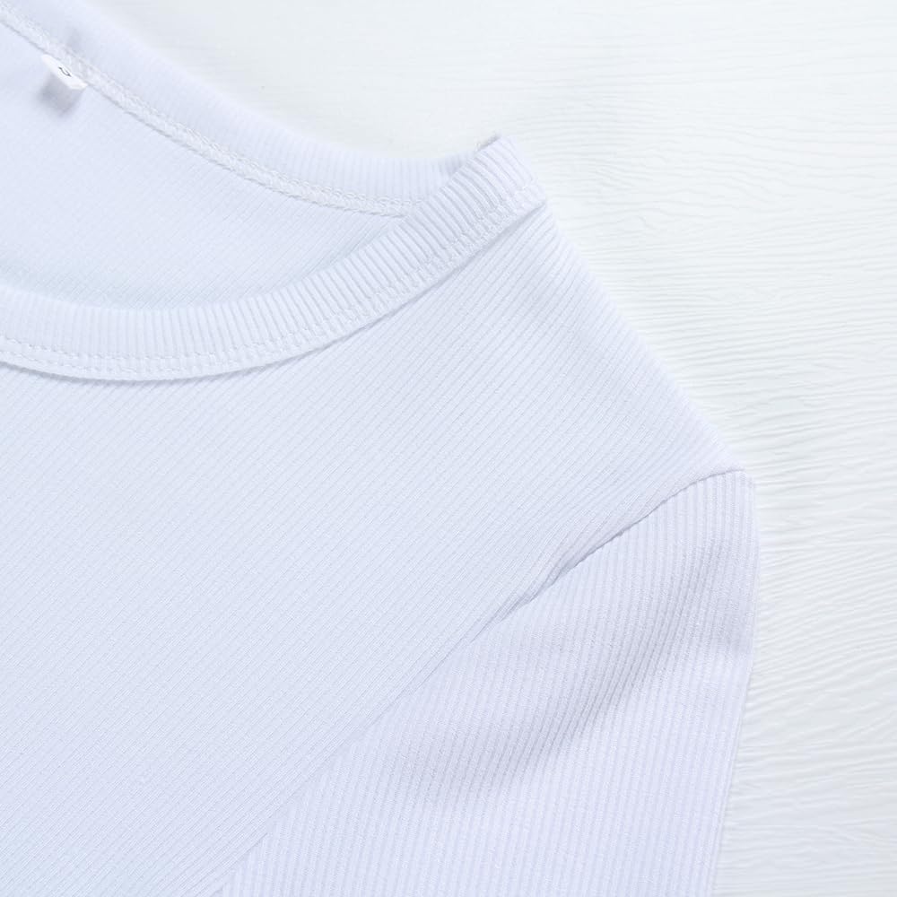 GEMBERA Womens Ribbed Long Sleeve Crewneck Casual Slim Basic Shirts Fitted Knit Tops