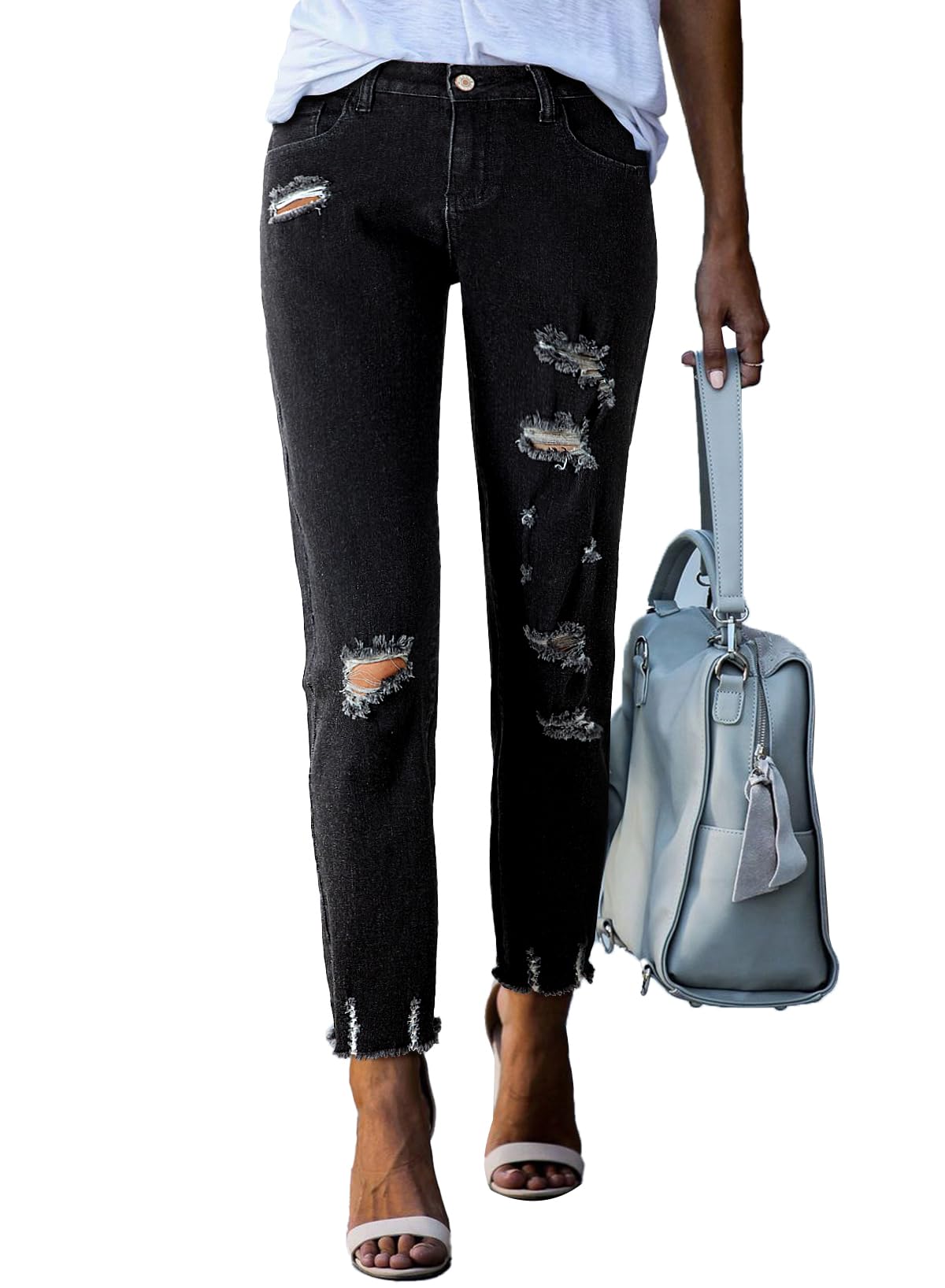 Sidefeel Women's Ripped Jeans Straight Leg Distressed Boyfriend Denim Pants