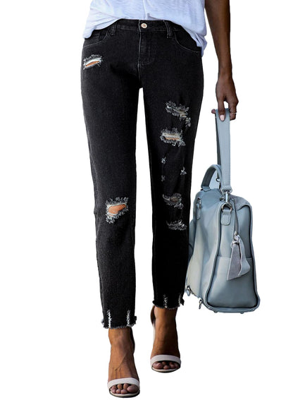 Sidefeel Women's Ripped Jeans Straight Leg Distressed Boyfriend Denim Pants