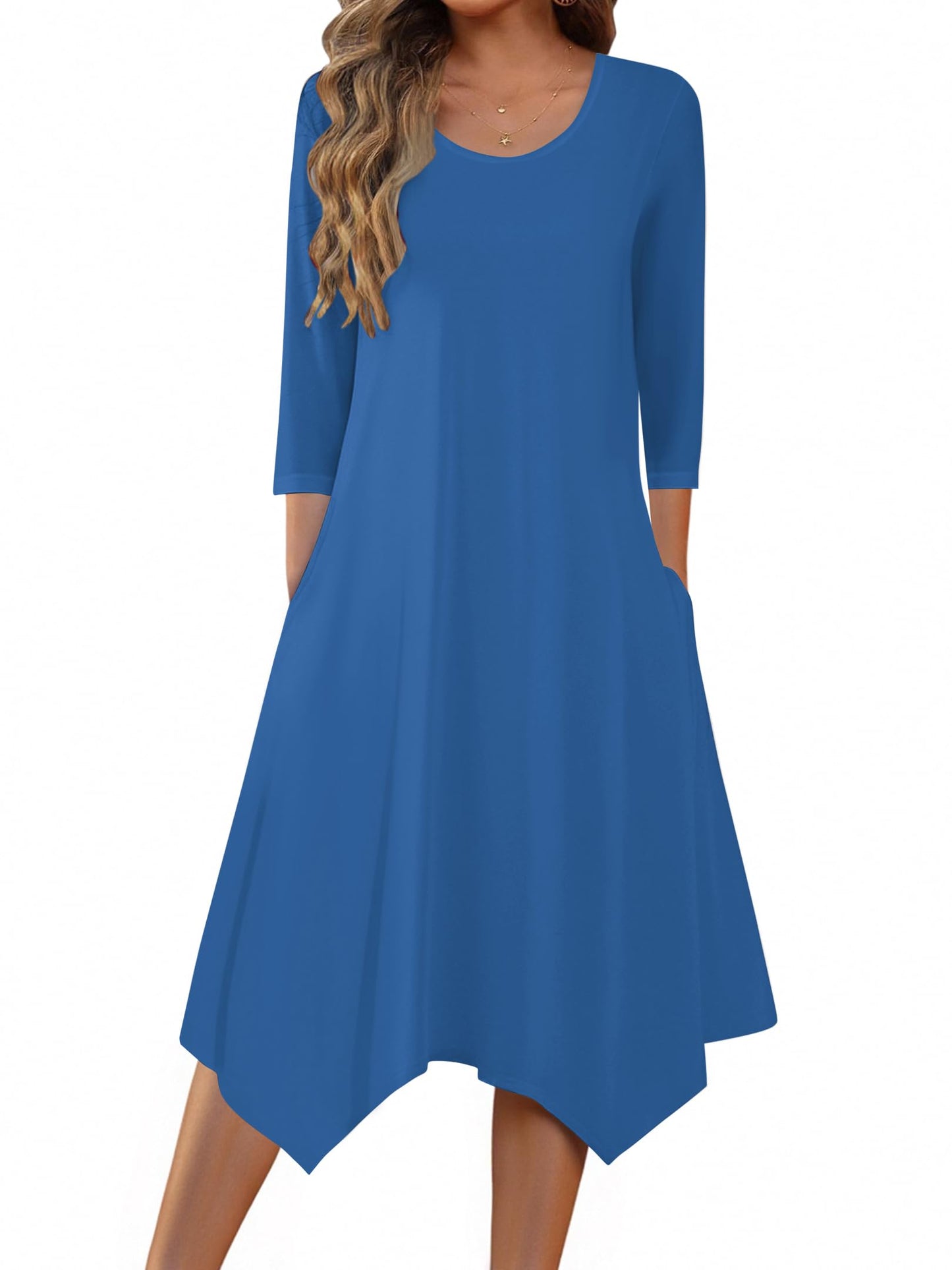 Zeagoo Midi Women 3/4 Sleeve Dress Casual Dresses with Pockets 2025 Fall A Line Dress Elegant Formal Modest Dresses