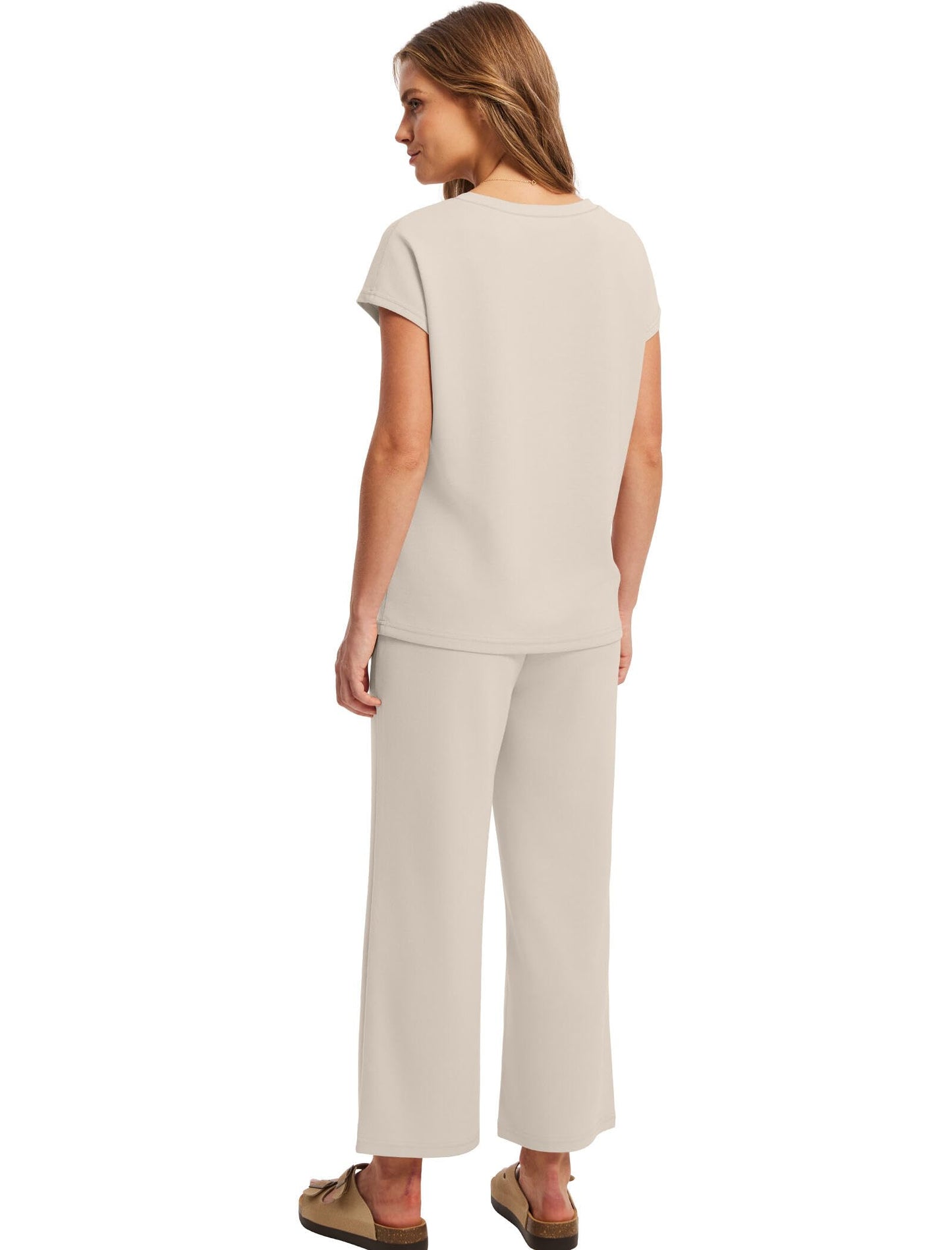 Saloogoe Two Piece Sets for Women Summer Outfits Lounge Sets V Neck Tops Wide Leg Pants Woman Vacation Travel Outfits