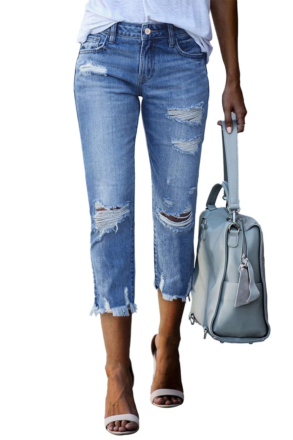 Sidefeel Women's Ripped Jeans Straight Leg Distressed Boyfriend Denim Pants