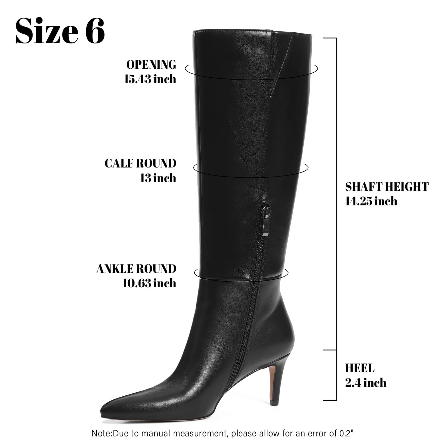 Knee High Boots for Women Pointed Toe Stiletto Kitten Heel Tall Boots Side Zipper Wide Calf Boot Fall Winter Sexy Fashion Dress Shoes Botas Negras