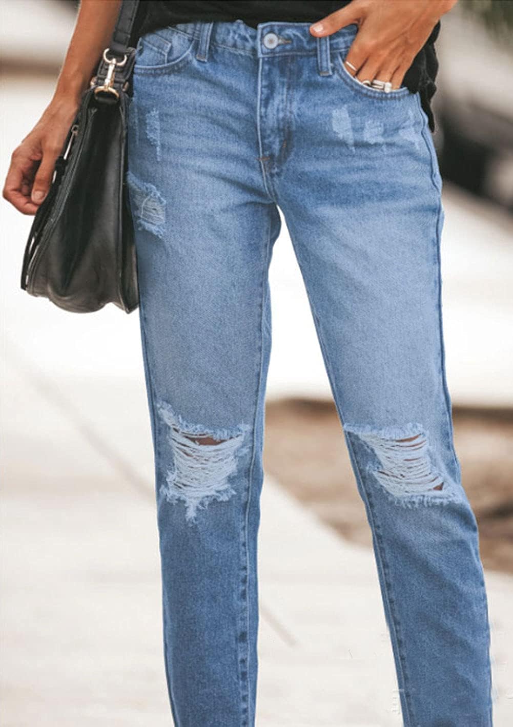 CHARTOU Women's Distressed Ripped Denim Jeans Cropped Capris Pants