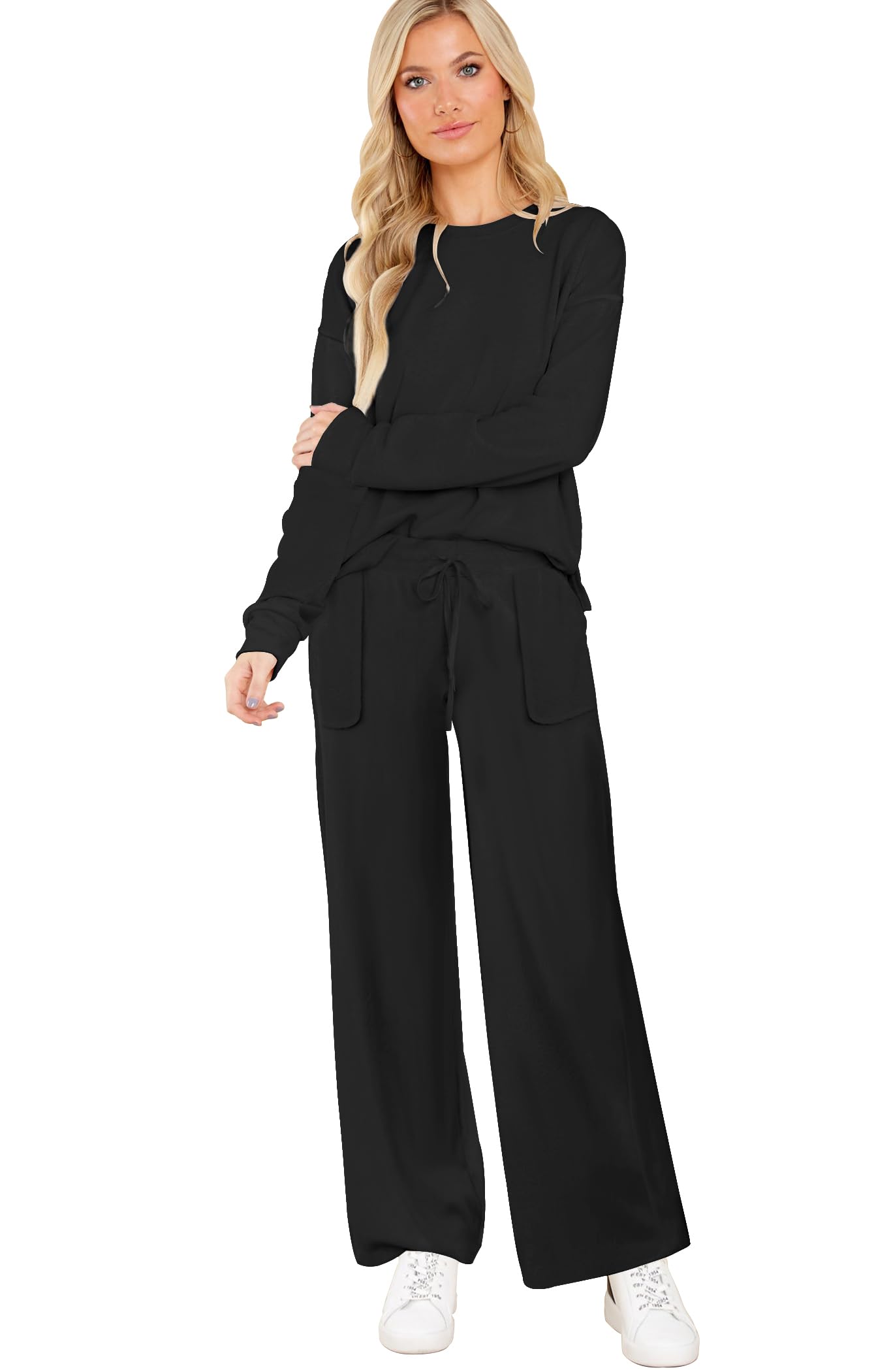 ETCYY NEW Lounge Sets for Women 2 Piece Outfits with Side Split Sweatshirt Tops and Wide Leg Sweatpants