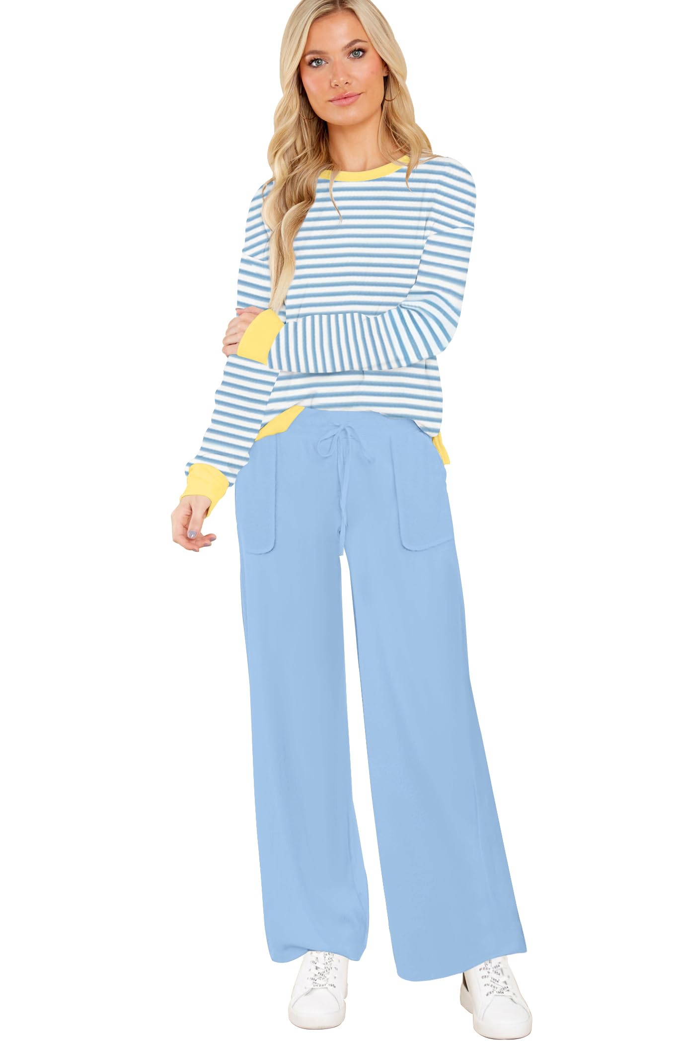 ETCYY NEW Lounge Sets for Women 2 Piece Outfits with Side Split Sweatshirt Tops and Wide Leg Sweatpants