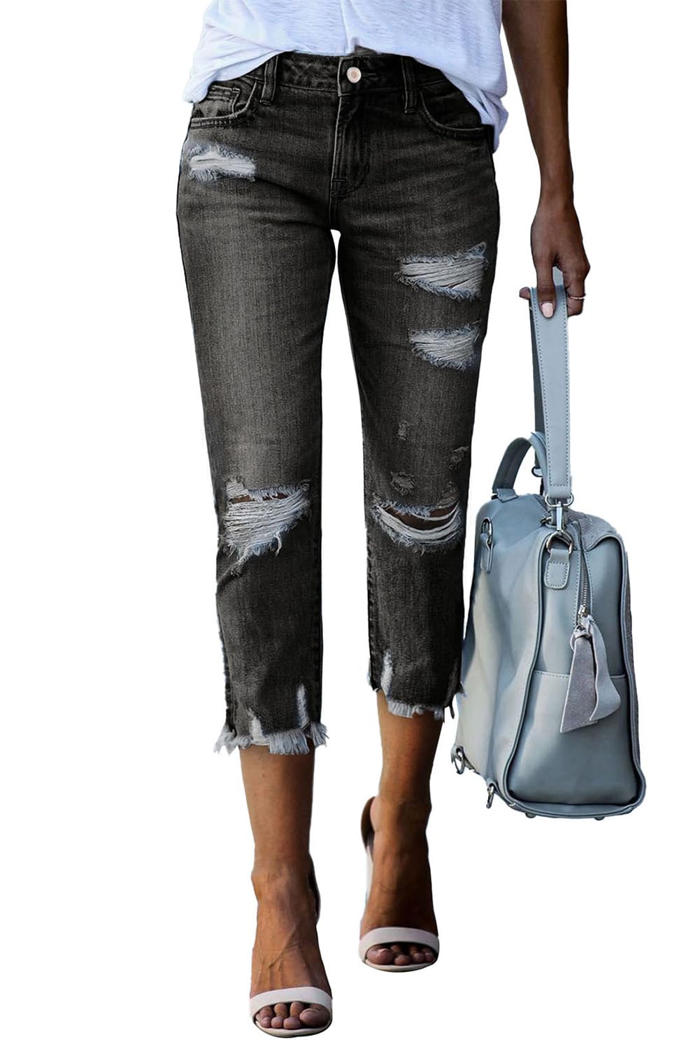 Sidefeel Women's Ripped Jeans Straight Leg Distressed Boyfriend Denim Pants