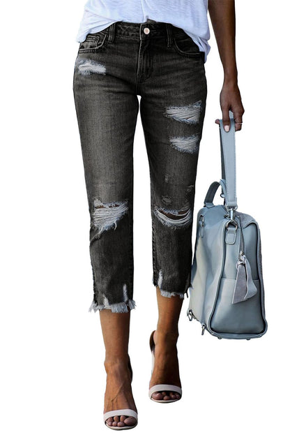 Sidefeel Women's Ripped Jeans Straight Leg Distressed Boyfriend Denim Pants
