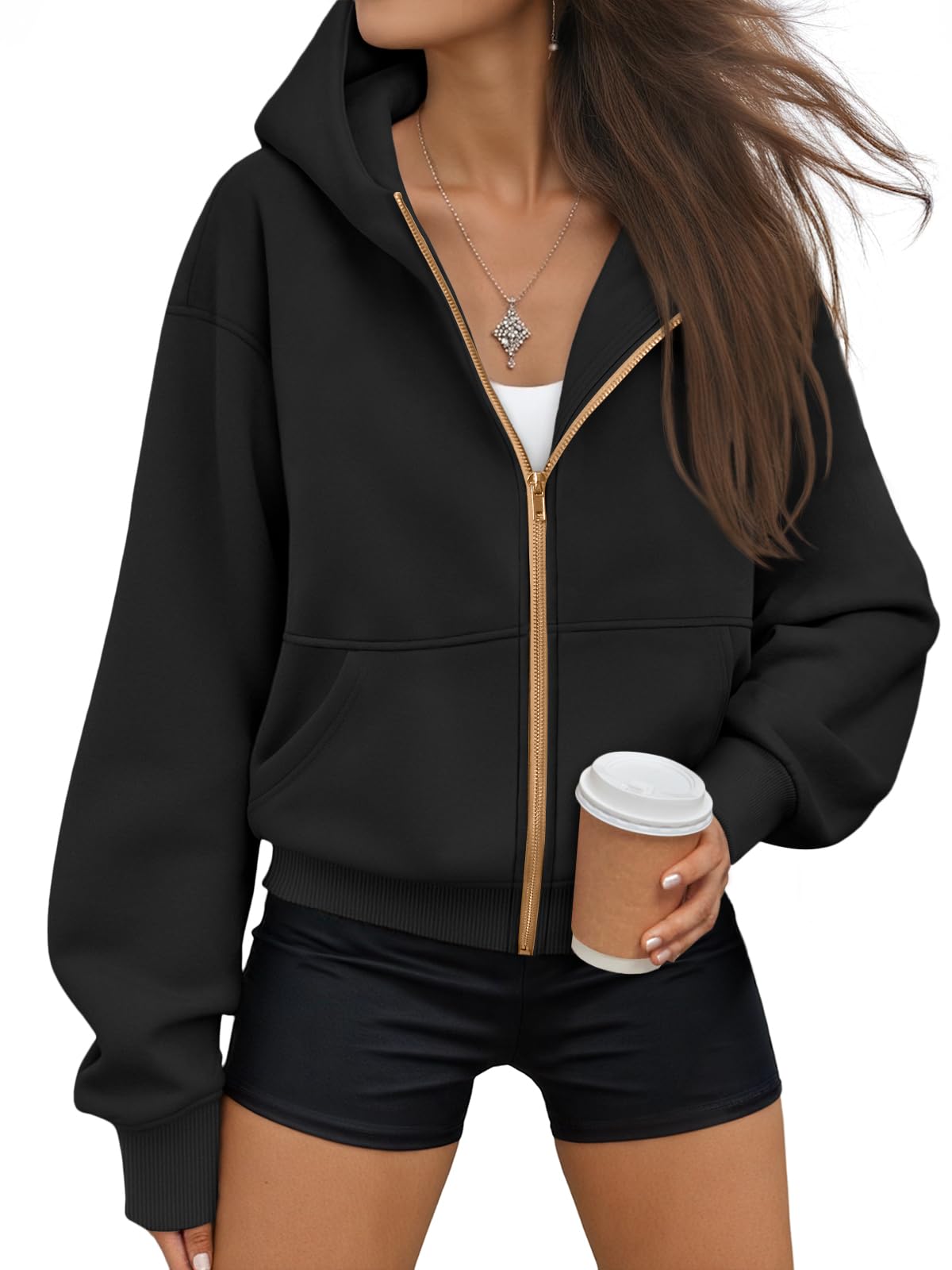 Trendy Queen Womens Zip Up Hoodies Fall Fashion Sweatshirt 2025 Clothes Y2K Cropped Jackets Cute Winter Outfits