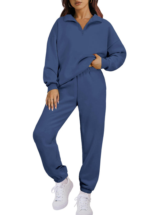 ANRABESS Women 2 Piece Outfits Sweatsuit Oversized Half Zip Sweatshirt Jogger Sweatpants Tracksuit Lounge Set 2025 Clothes