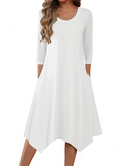 Zeagoo Midi Women 3/4 Sleeve Dress Casual Dresses with Pockets 2025 Fall A Line Dress Elegant Formal Modest Dresses