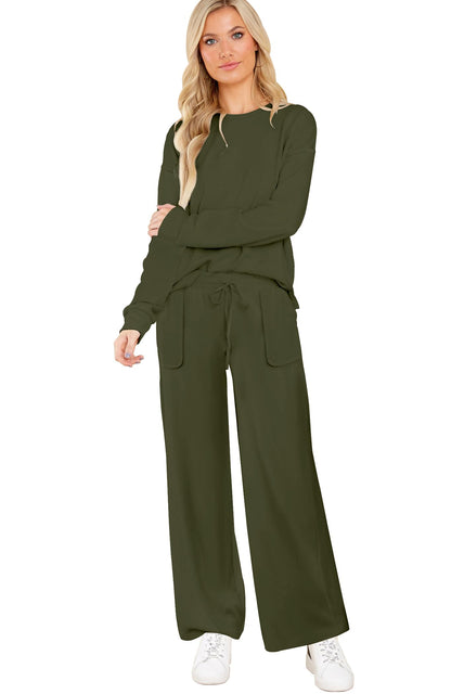 ETCYY NEW Lounge Sets for Women 2 Piece Outfits with Side Split Sweatshirt Tops and Wide Leg Sweatpants