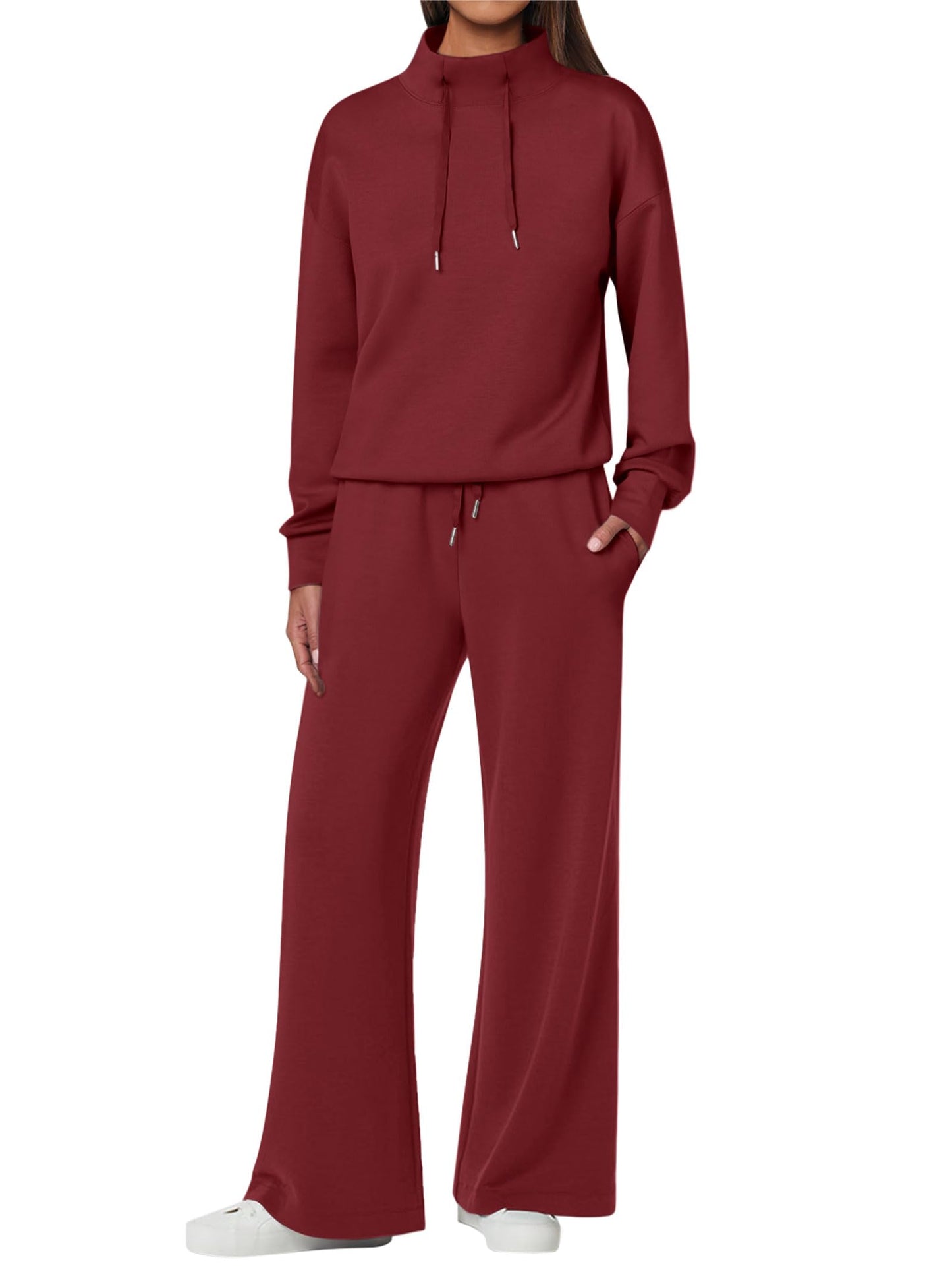 ANRABESS Womens 2 Piece Outfits Sweatsuit Set 2025 Fall Drawstring Sweatshirt Wide Leg Sweatpant Lounge Set Tracksuit