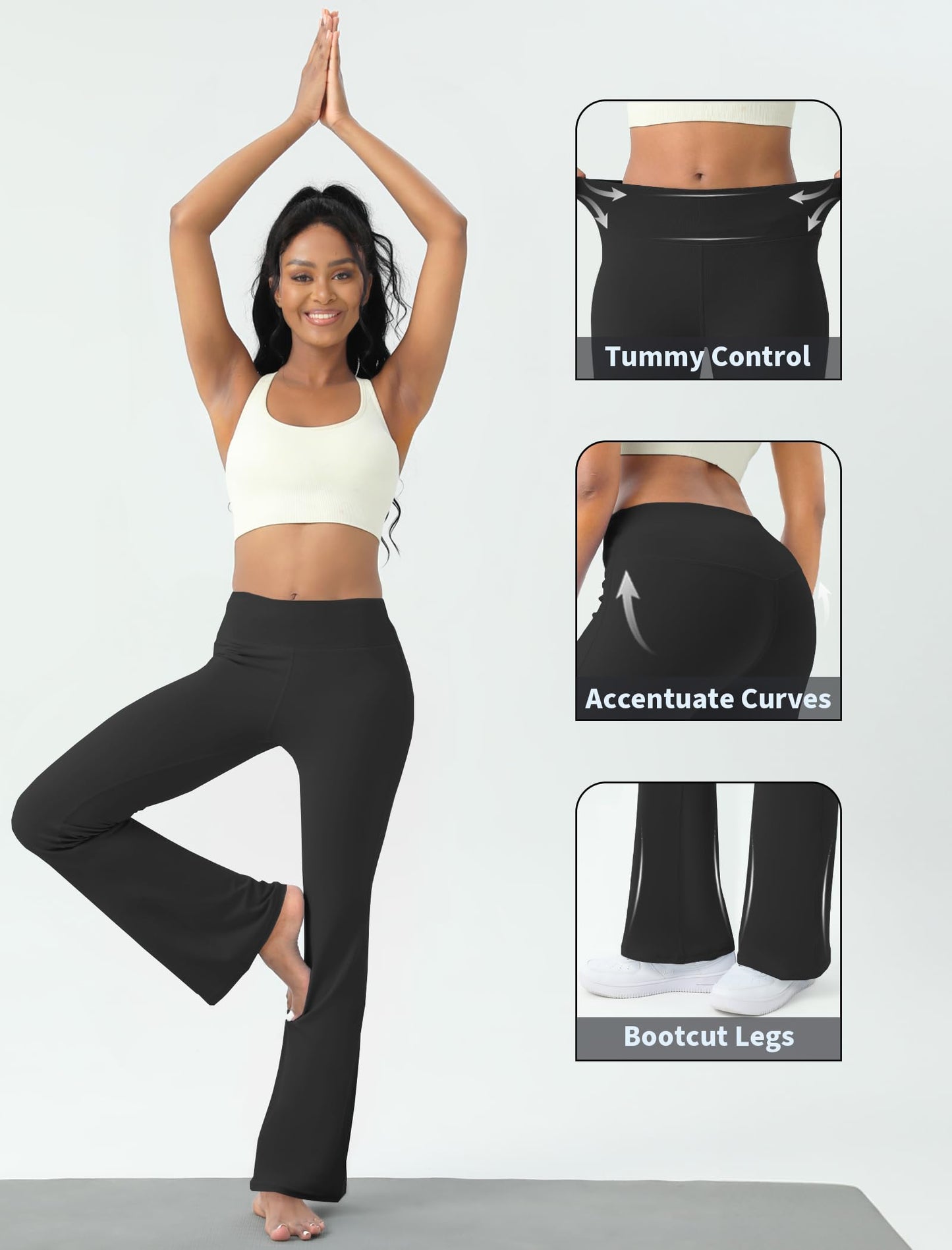 Women's Yoga Pants Bootcut Flare Leggings Flared Bell Bottom Leggings High-Waisted Workout Pants Tummy Control