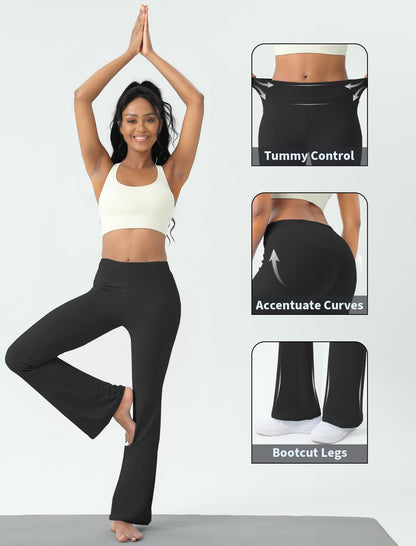 Women's Yoga Pants Bootcut Flare Leggings Flared Bell Bottom Leggings High-Waisted Workout Pants Tummy Control