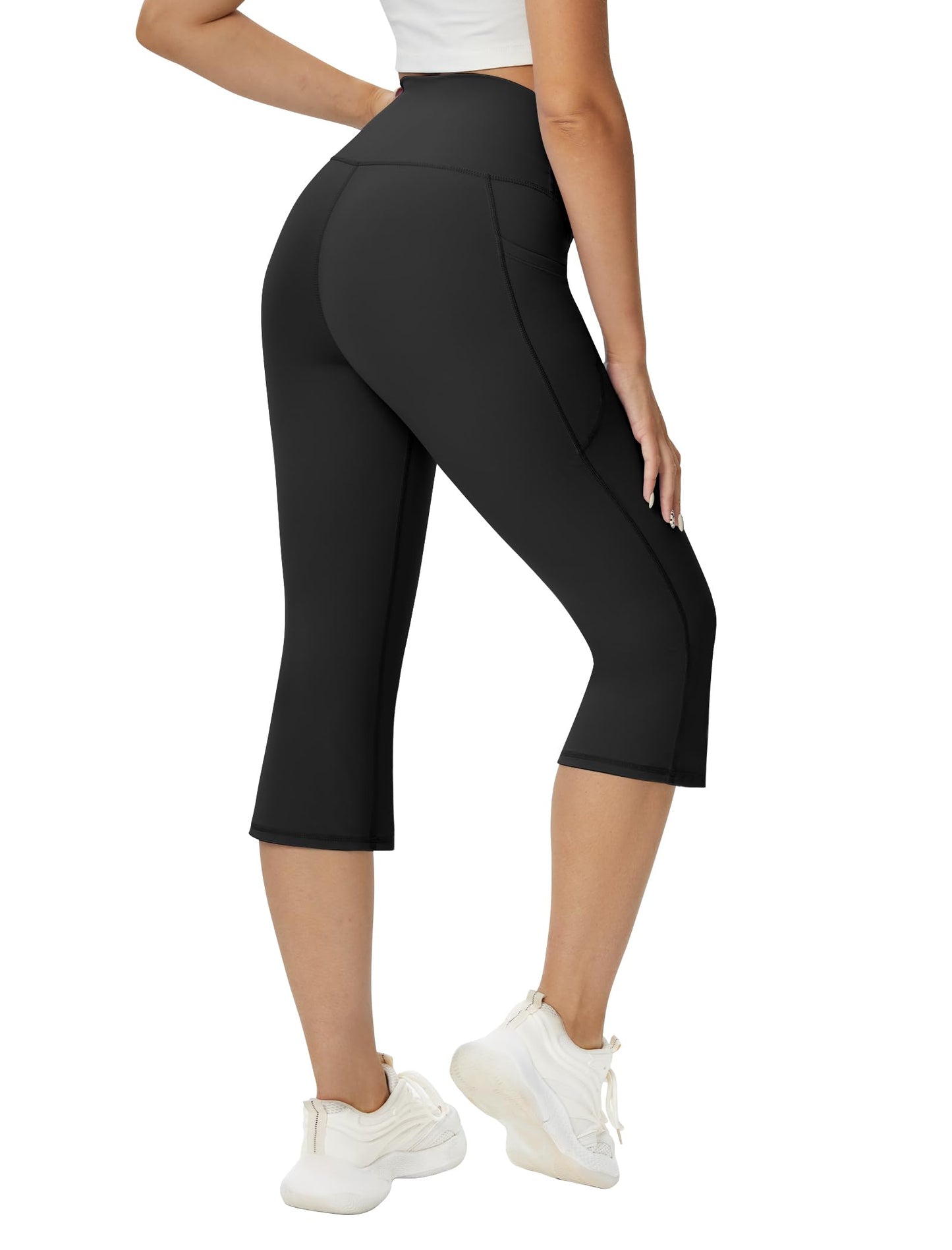 Women's Flare Leggings with Pockets-Crossover High Waisted Bootcut Yoga Pants-Tummy Control Bell Bottom Leggings