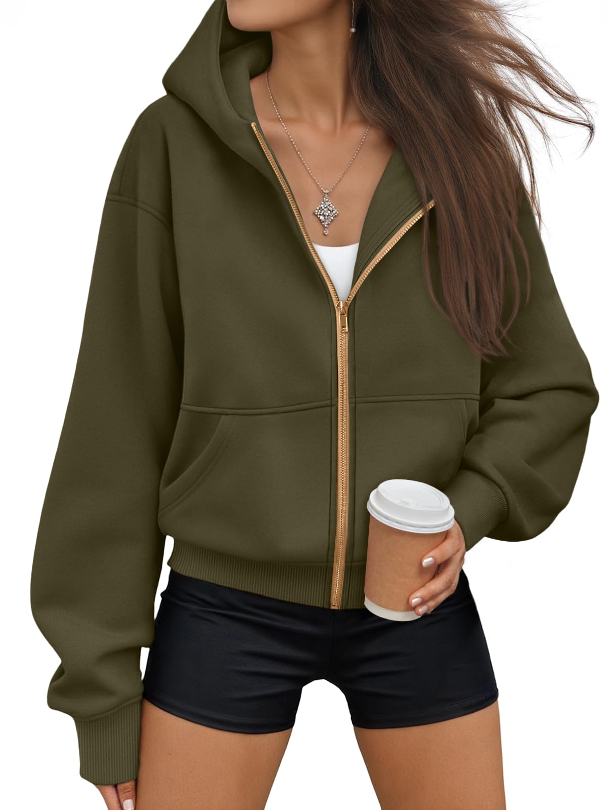 Trendy Queen Womens Zip Up Hoodies Fall Fashion Sweatshirt 2025 Clothes Y2K Cropped Jackets Cute Winter Outfits
