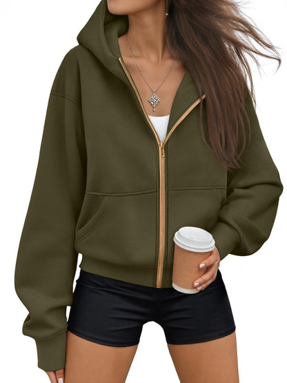 Trendy Queen Womens Zip Up Hoodies Fall Fashion Sweatshirt 2025 Clothes Y2K Cropped Jackets Cute Winter Outfits