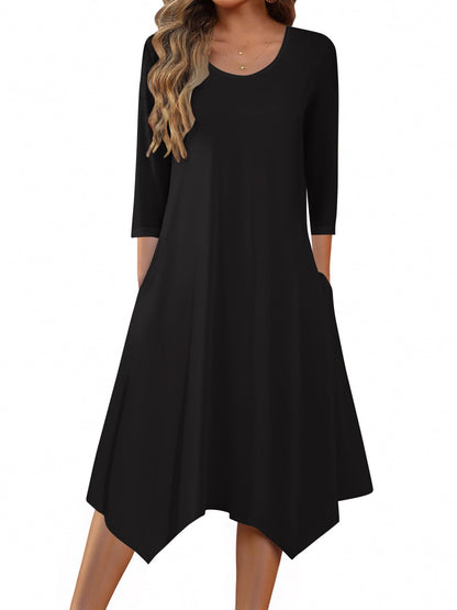 Zeagoo Midi Women 3/4 Sleeve Dress Casual Dresses with Pockets 2025 Fall A Line Dress Elegant Formal Modest Dresses
