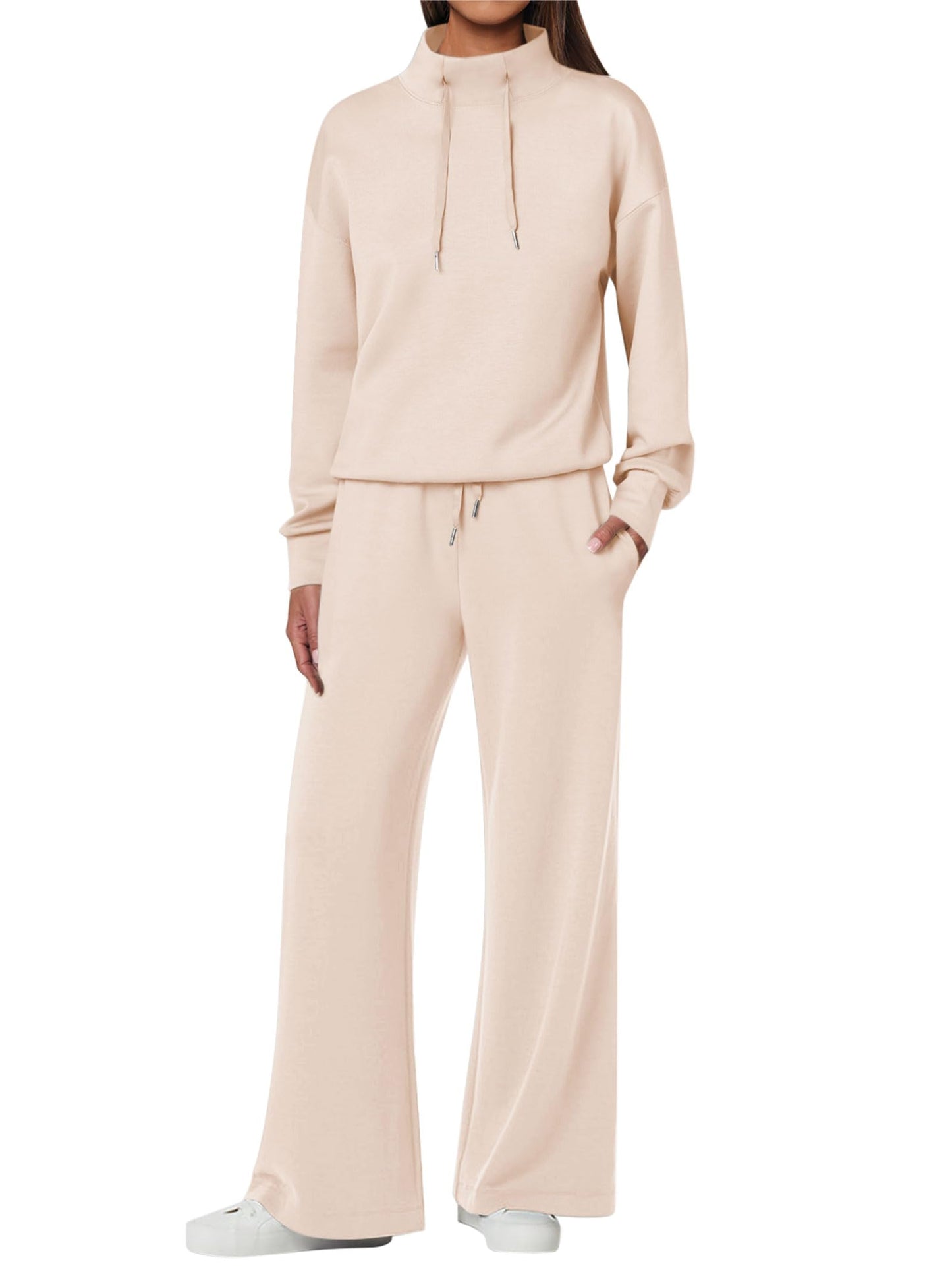 ANRABESS Womens 2 Piece Outfits Sweatsuit Set 2025 Fall Drawstring Sweatshirt Wide Leg Sweatpant Lounge Set Tracksuit