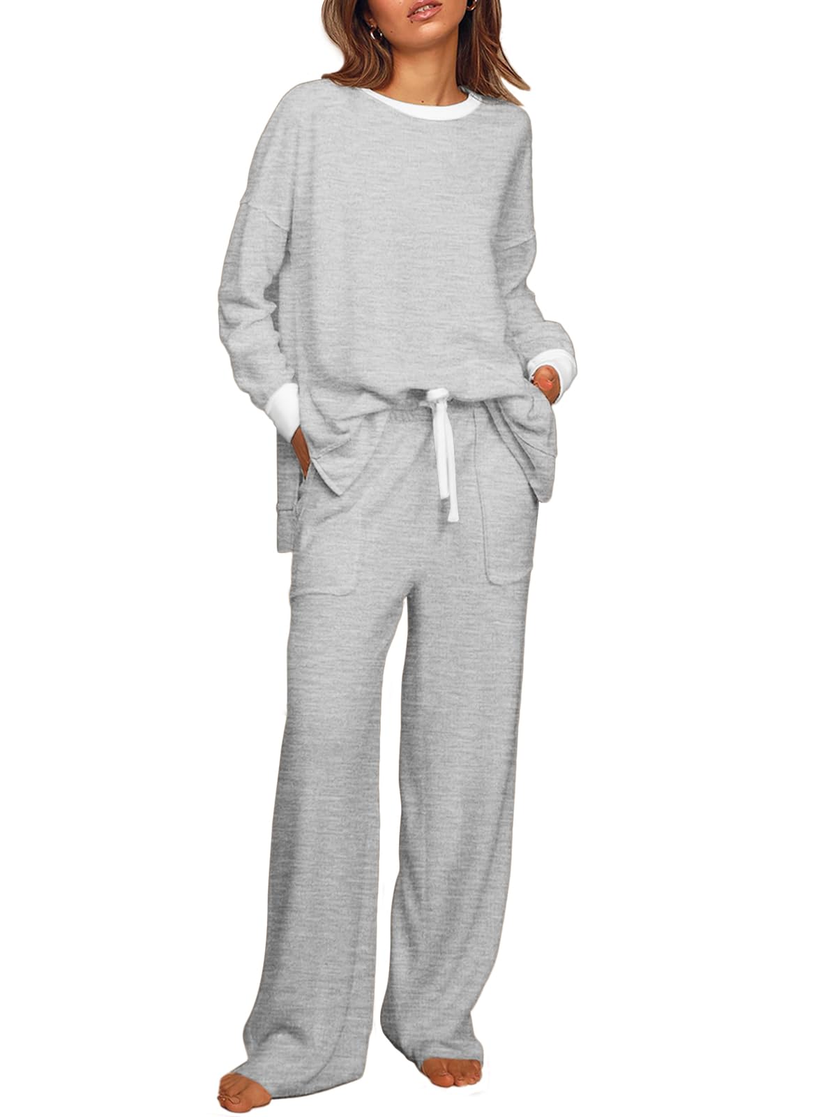 ETCYY NEW Lounge Sets for Women 2 Piece Outfits with Side Split Sweatshirt Tops and Wide Leg Sweatpants