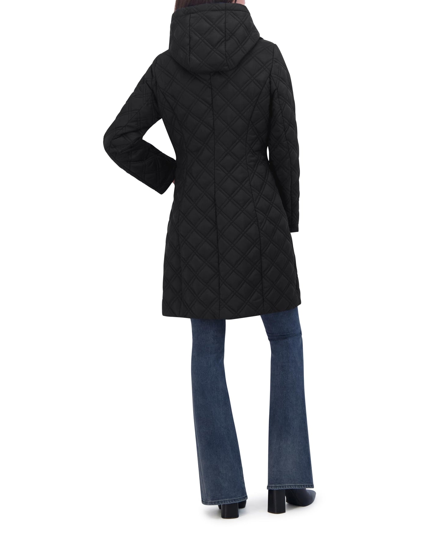TAHARI Women's Quilted Jacket – Silky Taffeta, Water-Resistant, Attached Hooded Bib, Zip-Out Front, Fully Lined