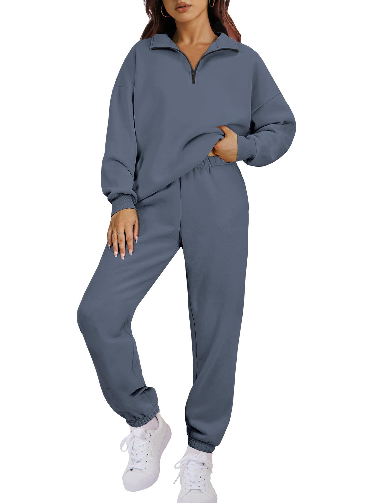 ANRABESS Women 2 Piece Outfits Sweatsuit Oversized Half Zip Sweatshirt Jogger Sweatpants Tracksuit Lounge Set 2025 Clothes