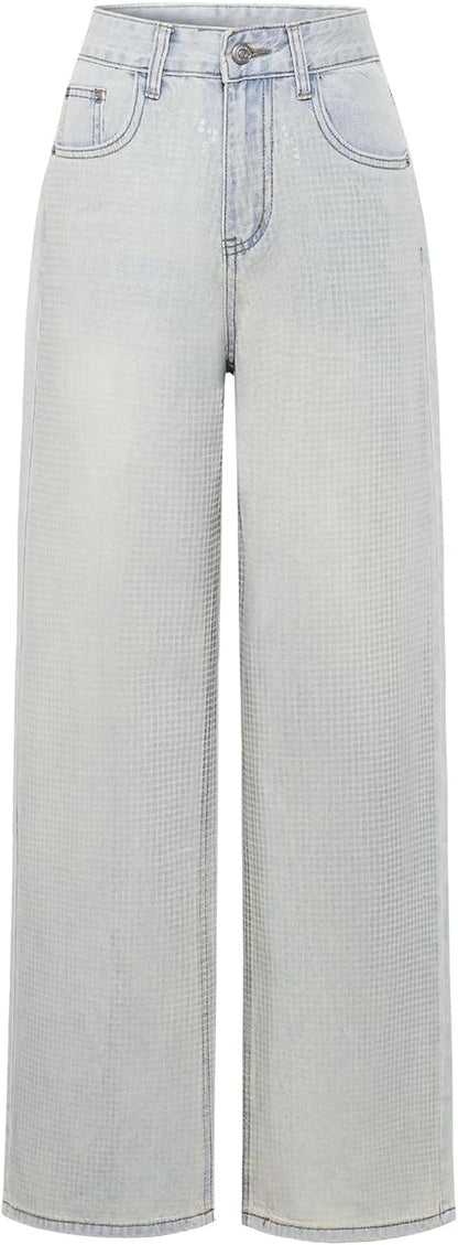 Women's High-Waisted Straight Pants Loose Stretch Lightweight Belly Fashion Jeans