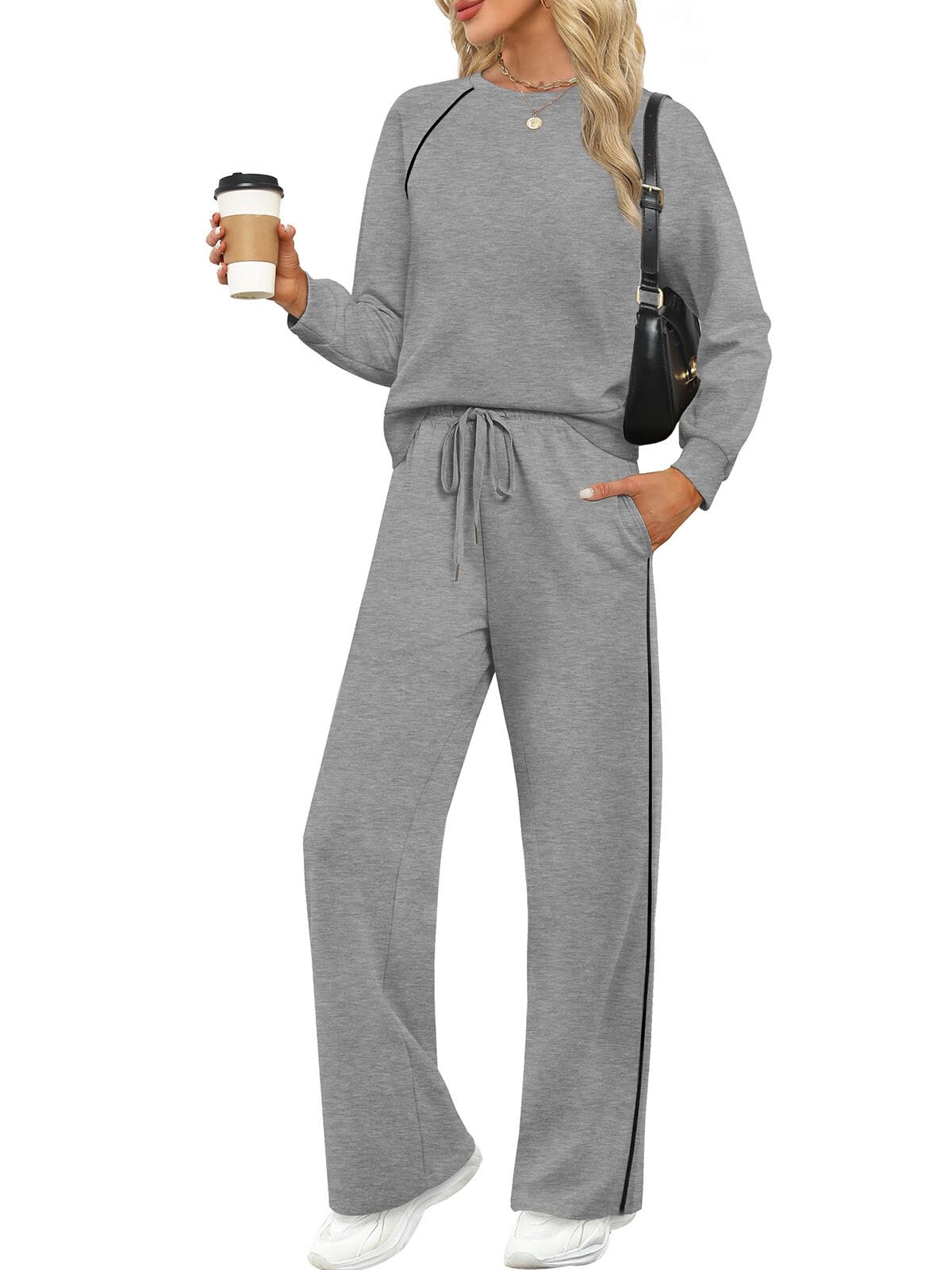 SAMPEEL Women 2 Piece Lounge Sets Sweatsuit Fall Outfits Matching Wide Leg pants Set Tracksuit Trendy Clothes