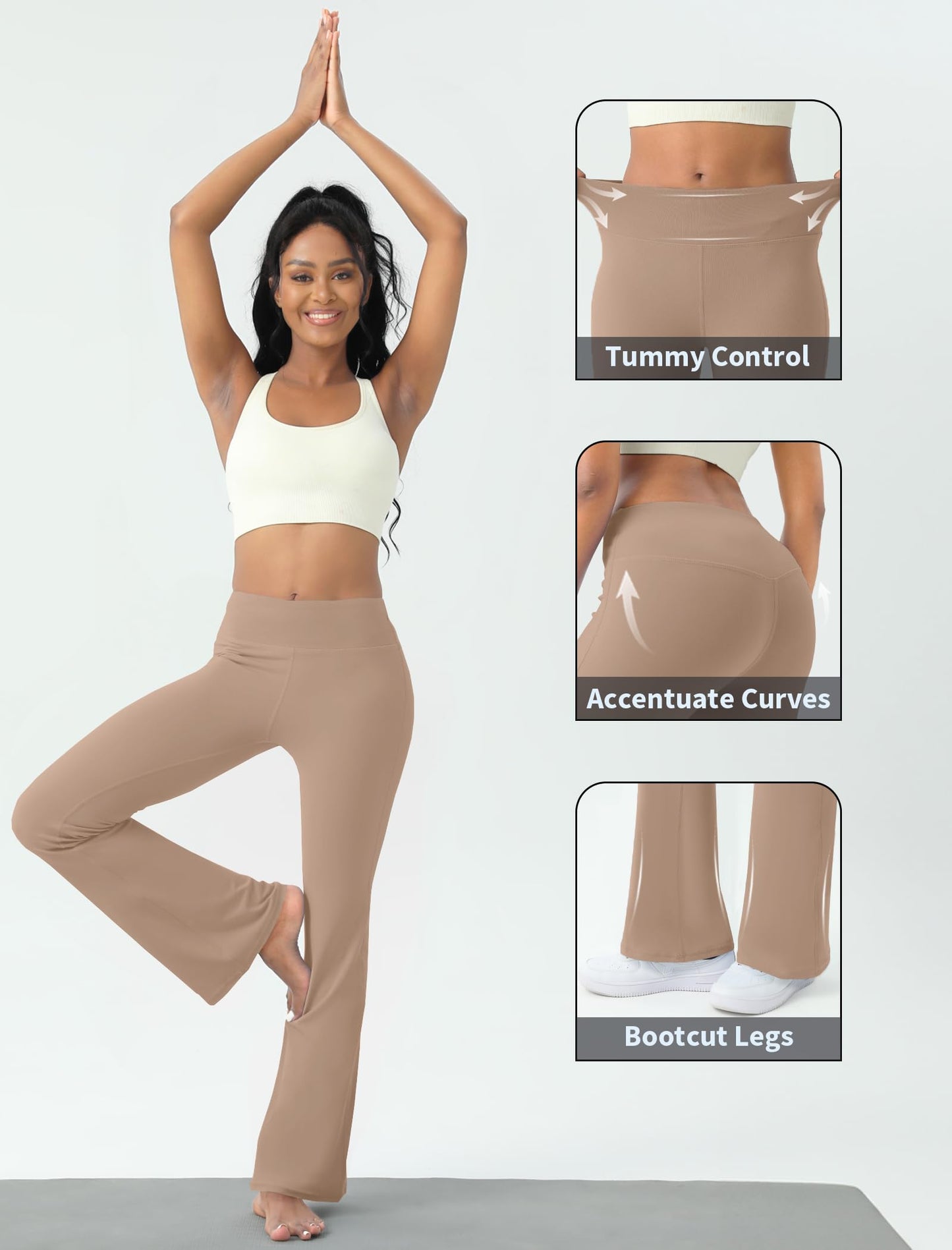 Women's Yoga Pants Bootcut Flare Leggings Flared Bell Bottom Leggings High-Waisted Workout Pants Tummy Control