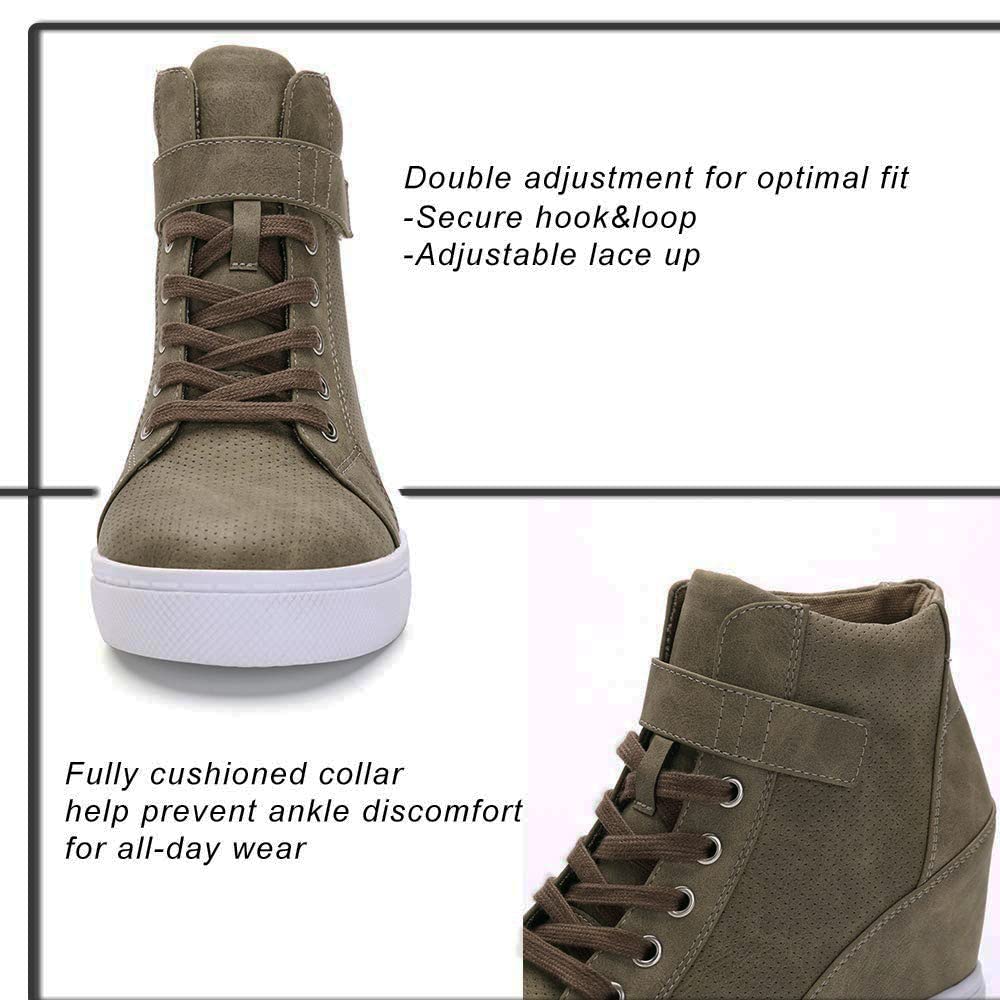 Athlefit Women's Lace Up Wedge Sneakers High Top Fashion Sneakers Ankle Booties