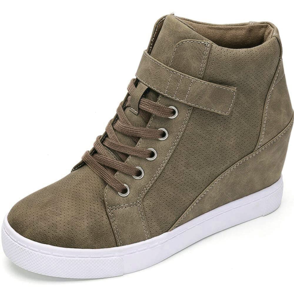 Athlefit Women's Lace Up Wedge Sneakers High Top Fashion Sneakers Ankle Booties