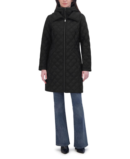 TAHARI Women's Quilted Jacket – Silky Taffeta, Water-Resistant, Attached Hooded Bib, Zip-Out Front, Fully Lined