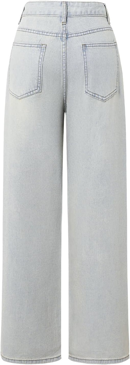 Women's High-Waisted Straight Pants Loose Stretch Lightweight Belly Fashion Jeans