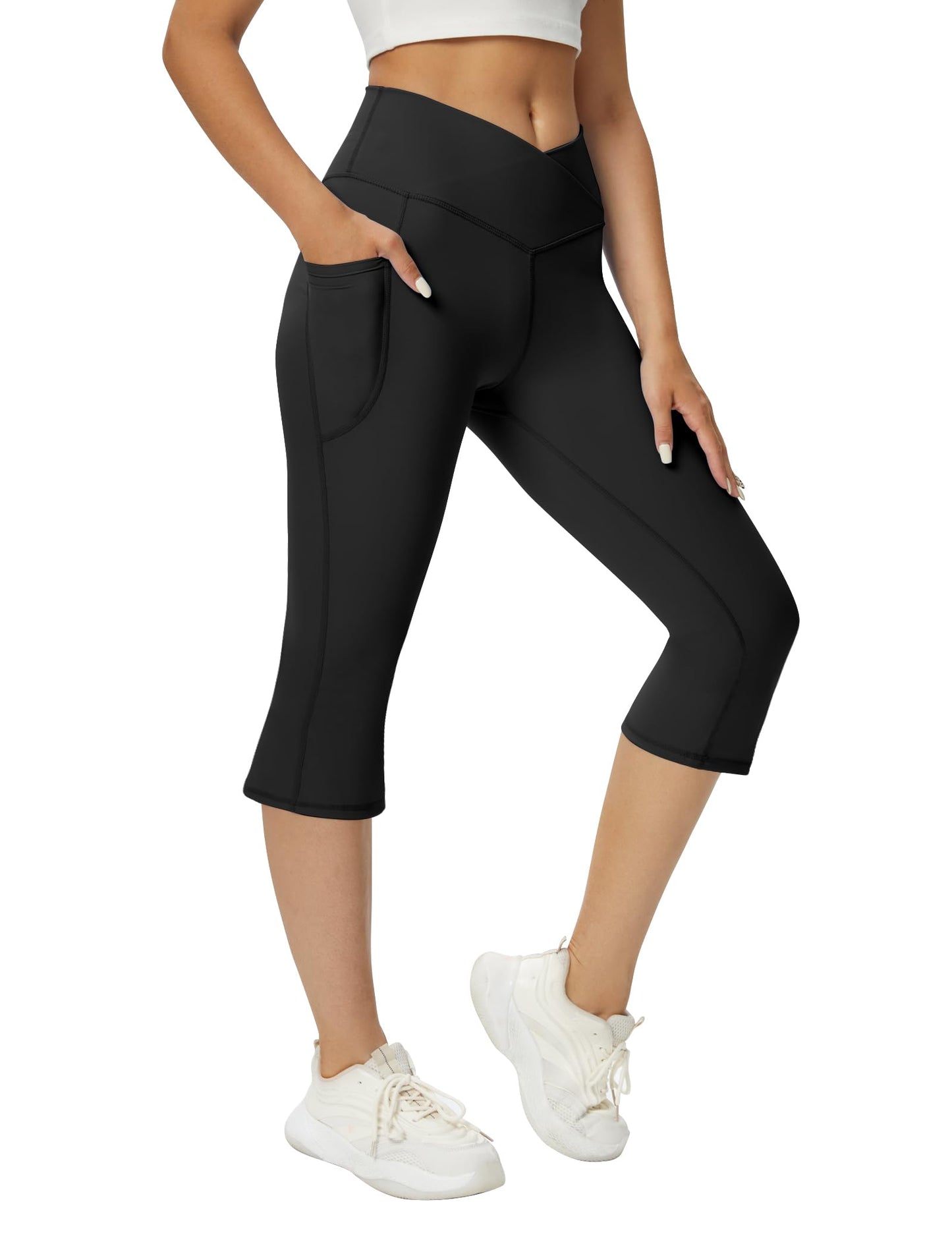 Women's Flare Leggings with Pockets-Crossover High Waisted Bootcut Yoga Pants-Tummy Control Bell Bottom Leggings