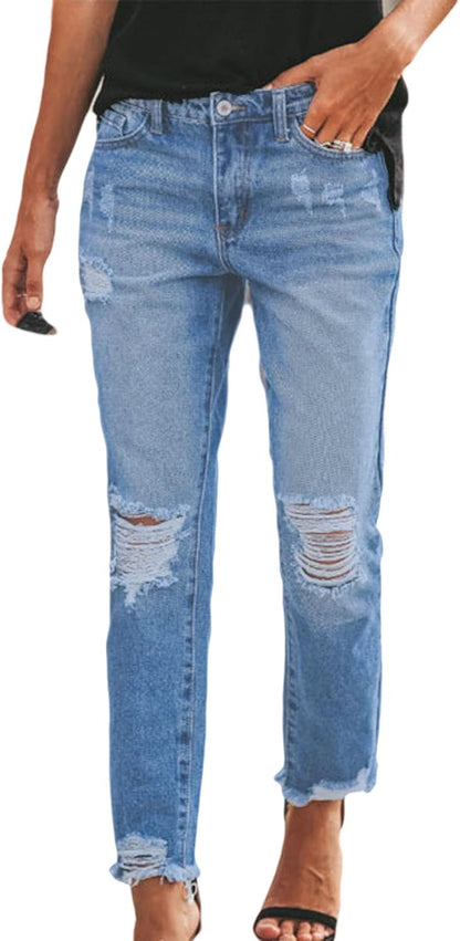 CHARTOU Women's Distressed Ripped Denim Jeans Cropped Capris Pants
