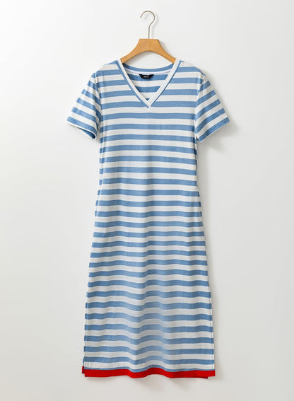 Dokotoo Summer Dress Casual Womens Fashion Short Sleeve Maxi Dress T Shirt Dress Striped Long Color Block Maxi Dress