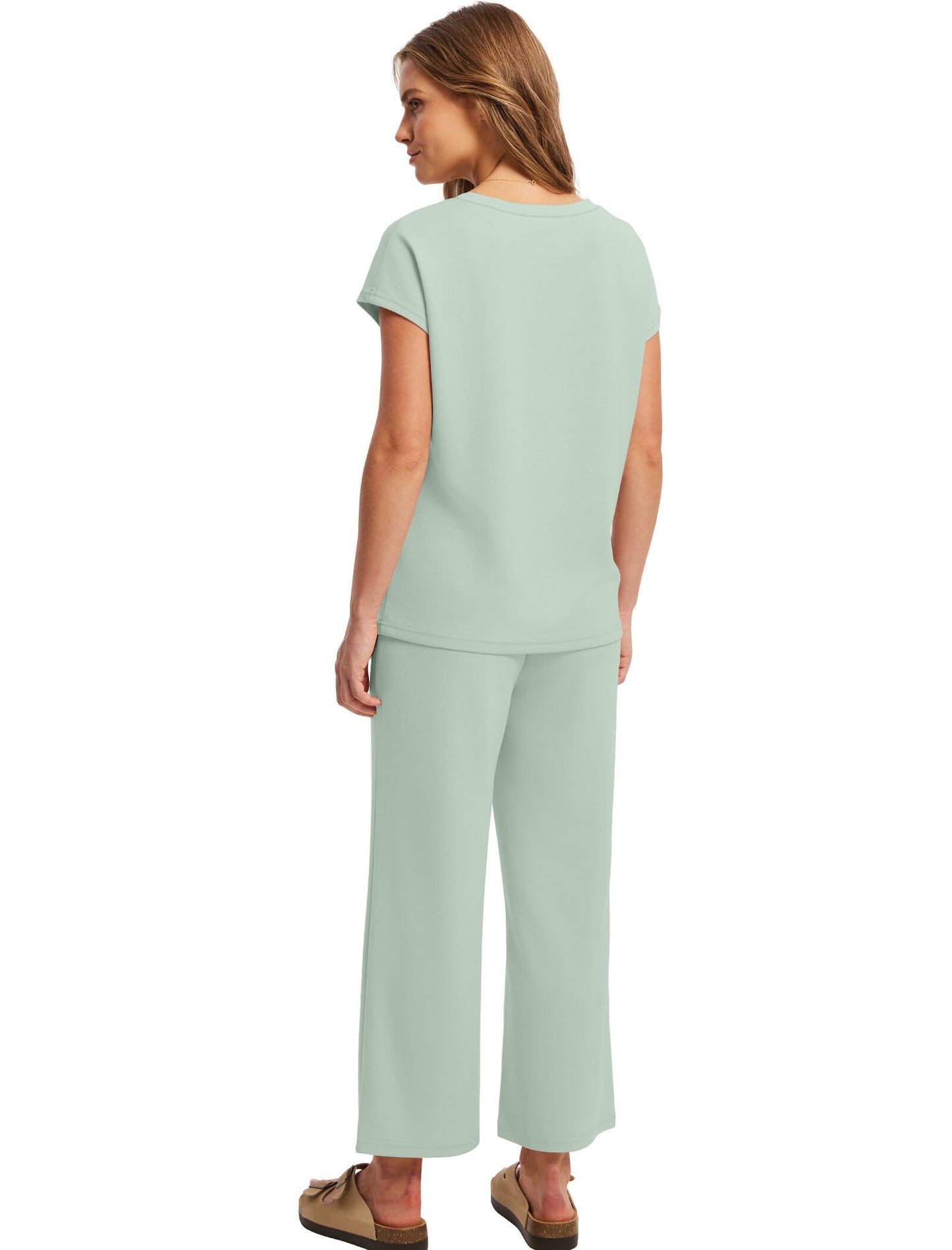 Saloogoe Two Piece Sets for Women Summer Outfits Lounge Sets V Neck Tops Wide Leg Pants Woman Vacation Travel Outfits