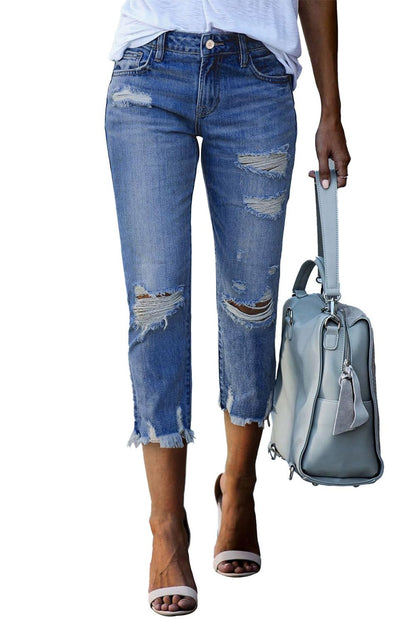Sidefeel Women's Ripped Jeans Straight Leg Distressed Boyfriend Denim Pants