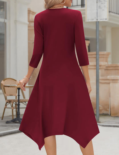 Zeagoo Midi Women 3/4 Sleeve Dress Casual Dresses with Pockets 2025 Fall A Line Dress Elegant Formal Modest Dresses