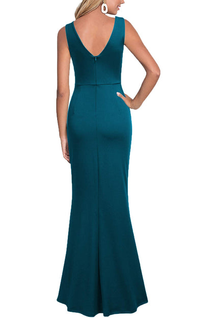 WOOSEA Women Sleeveless V Neck Split Evening Cocktail Long Dress