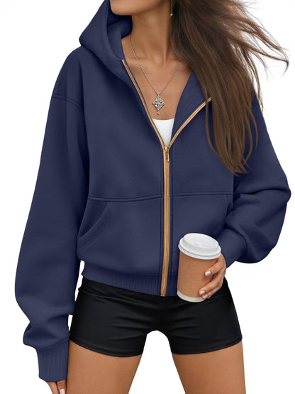 Trendy Queen Womens Zip Up Hoodies Fall Fashion Sweatshirt 2025 Clothes Y2K Cropped Jackets Cute Winter Outfits