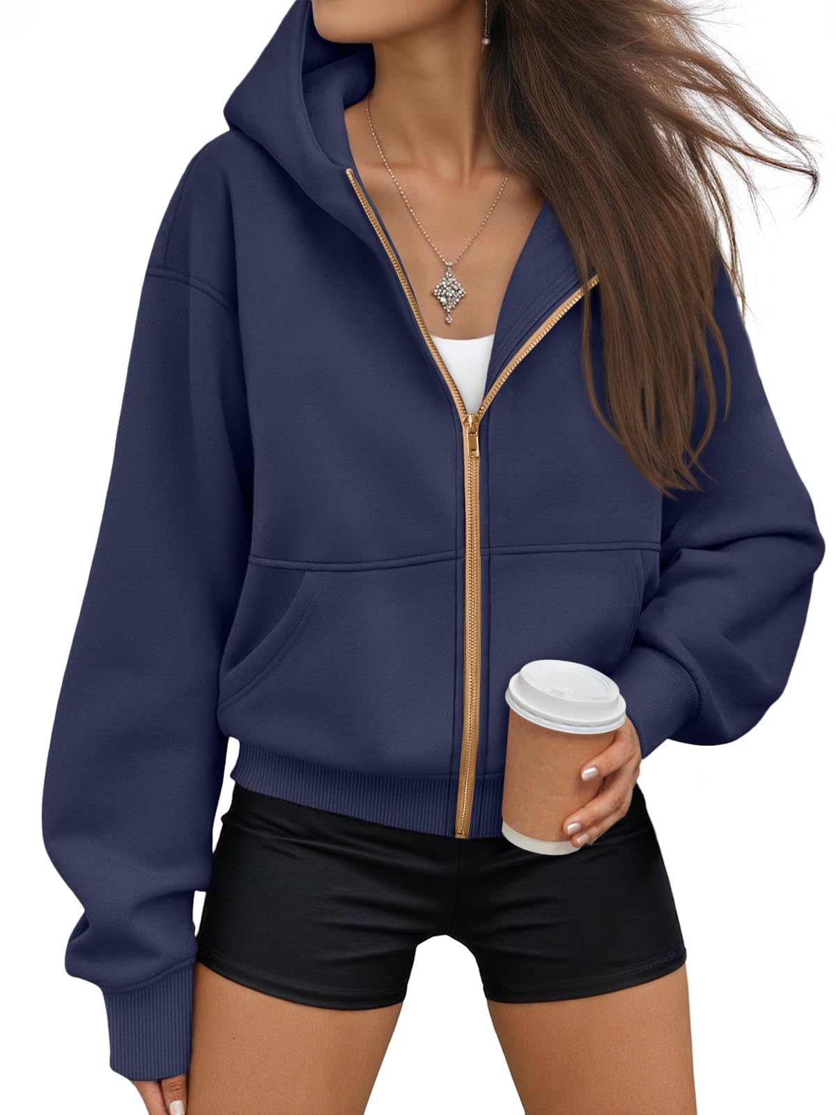 Trendy Queen Womens Zip Up Hoodies Fall Fashion Sweatshirt 2025 Clothes Y2K Cropped Jackets Cute Winter Outfits