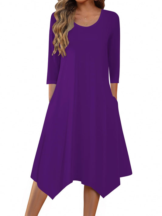 Zeagoo Midi Women 3/4 Sleeve Dress Casual Dresses with Pockets 2025 Fall A Line Dress Elegant Formal Modest Dresses
