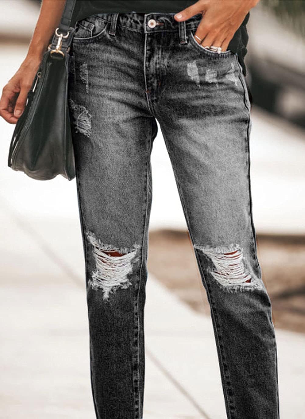 CHARTOU Women's Distressed Ripped Denim Jeans Cropped Capris Pants